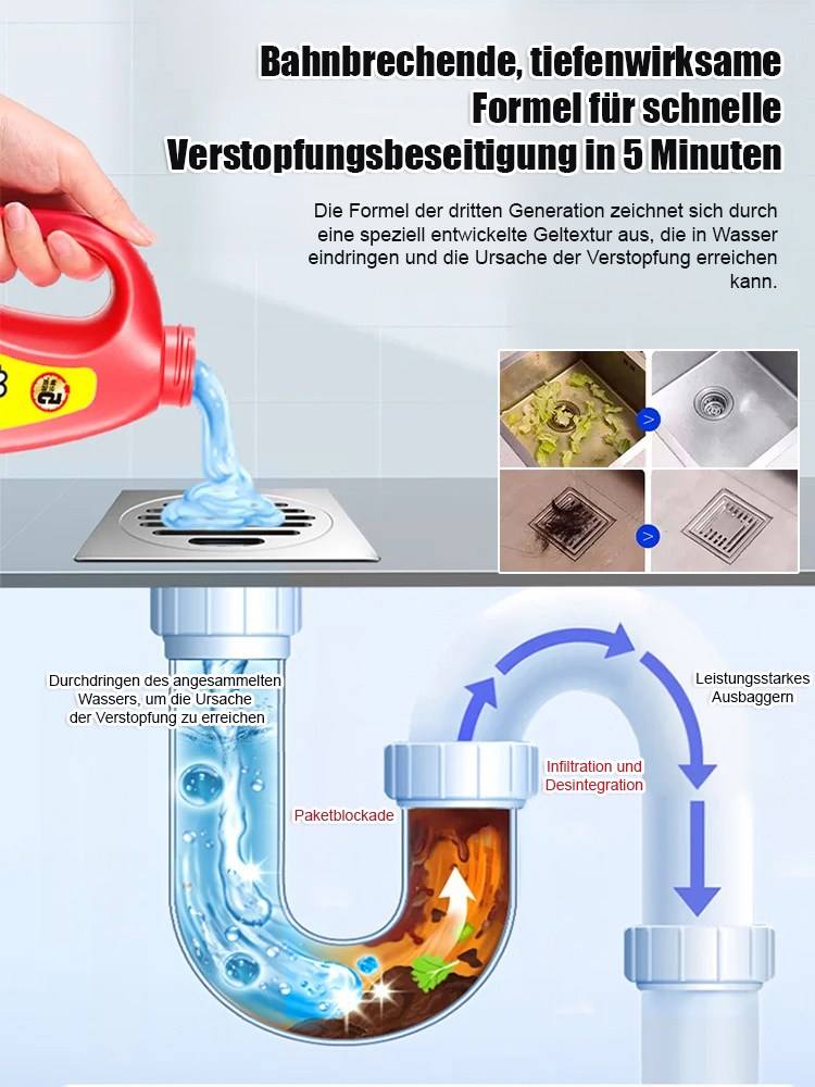 【5 Minuten zur Beseitigung von Verstopfungen】Starker Rohrreiniger