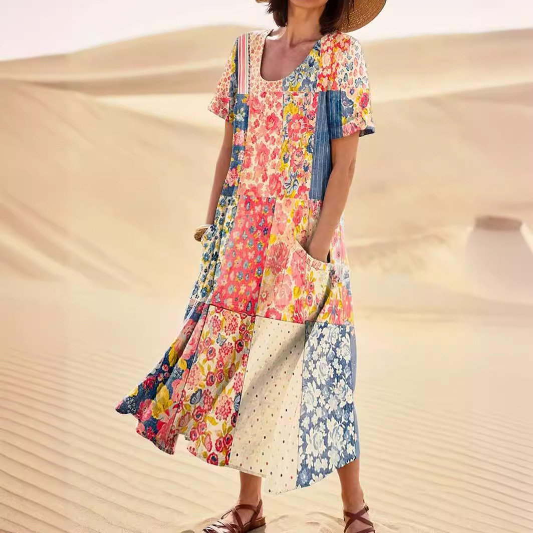 Women's Abstract Pattern Pocket Cotton Dress