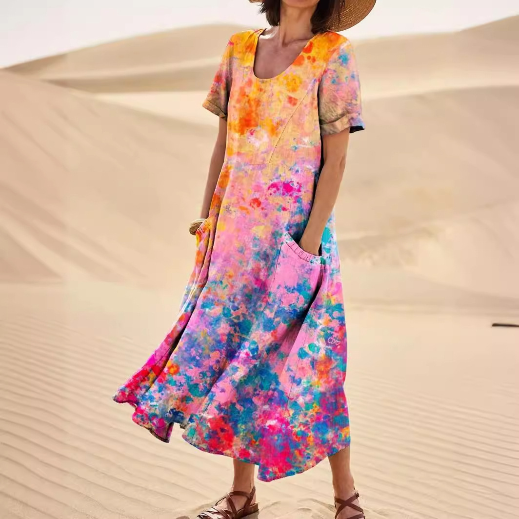 Women's Abstract Pattern Pocket Cotton Dress