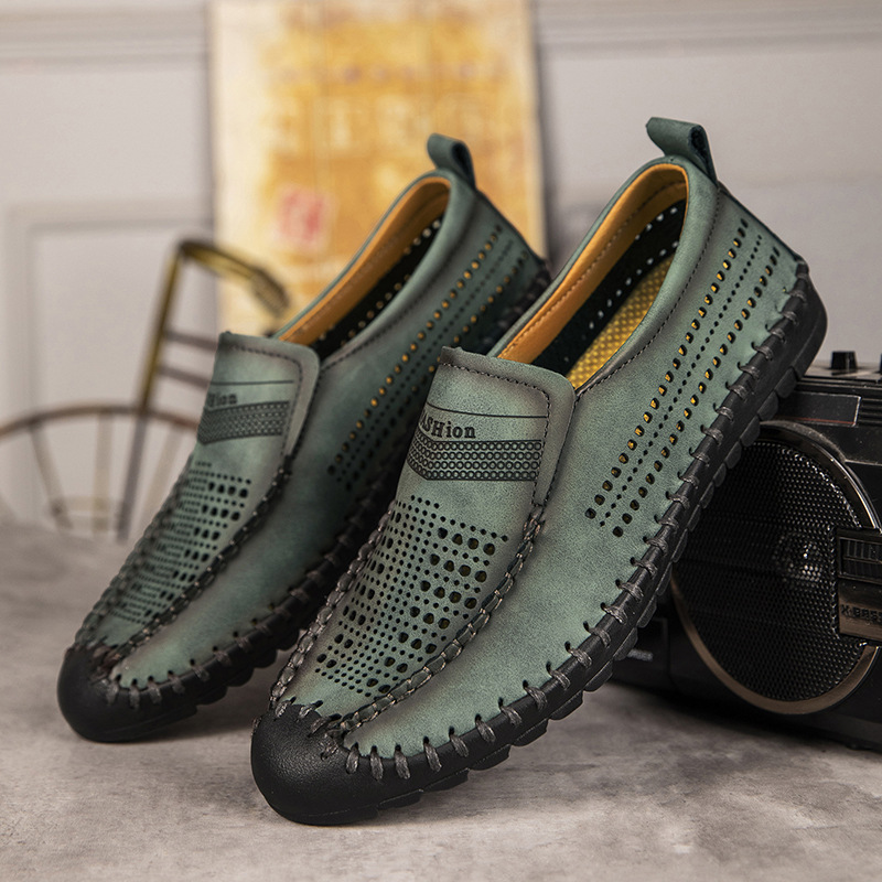 Men's leather comfortable breathable soft sole slip-on loafers