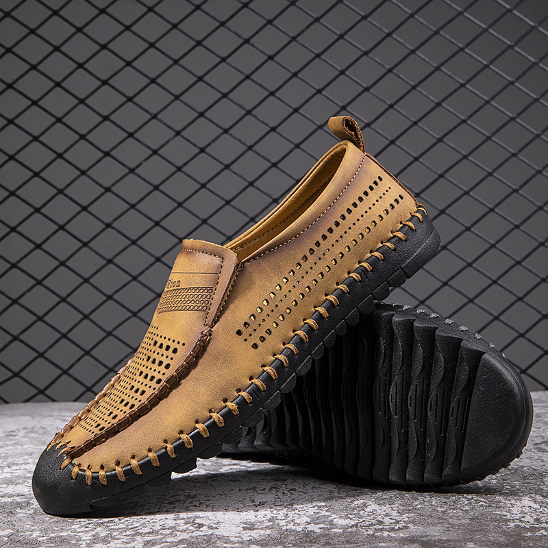 Men's leather comfortable breathable soft sole slip-on loafers