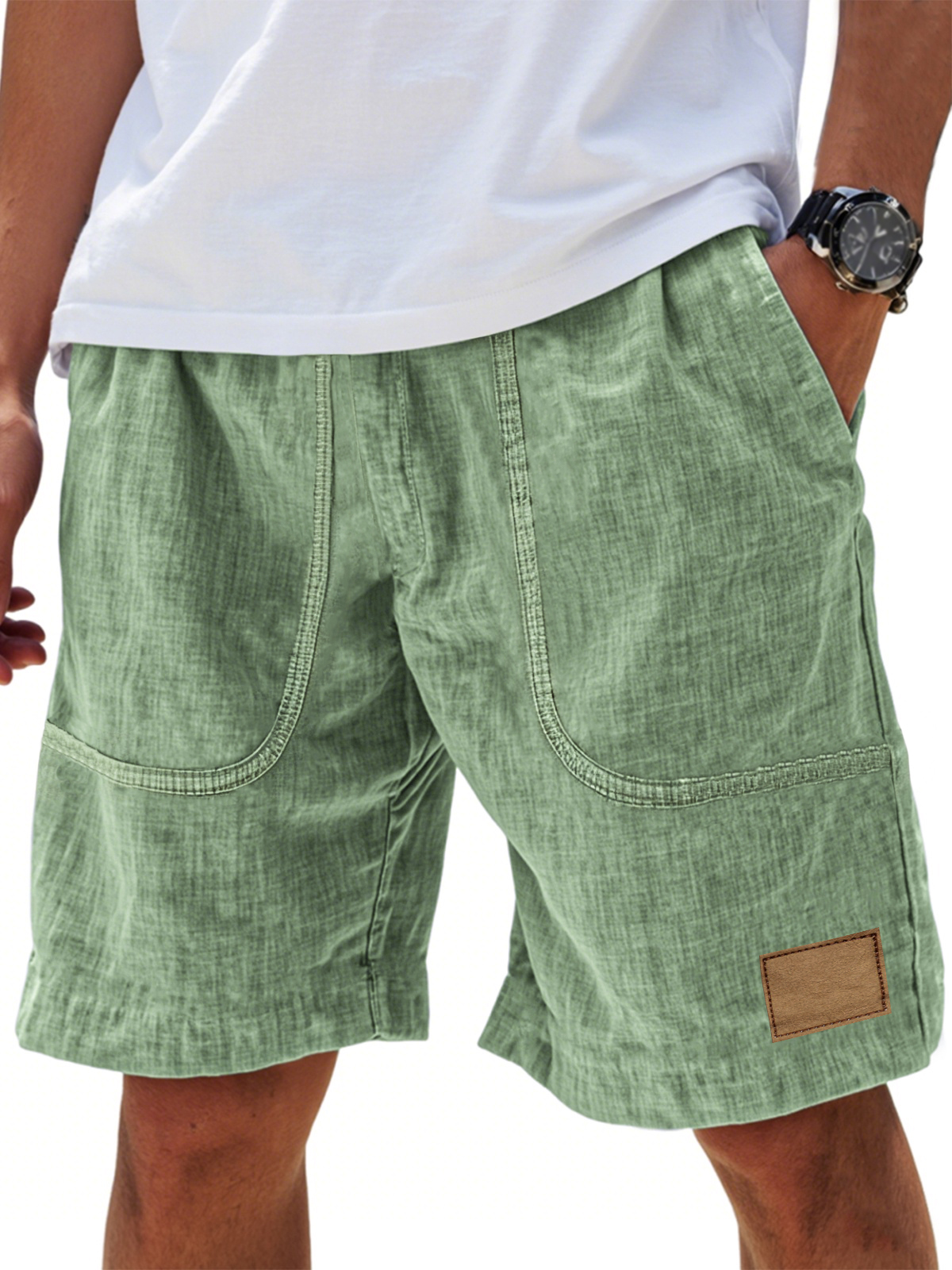 Men's Linen Comfort Embroidered Flat Seam Pockets Breathable Beach Everyday Shorts