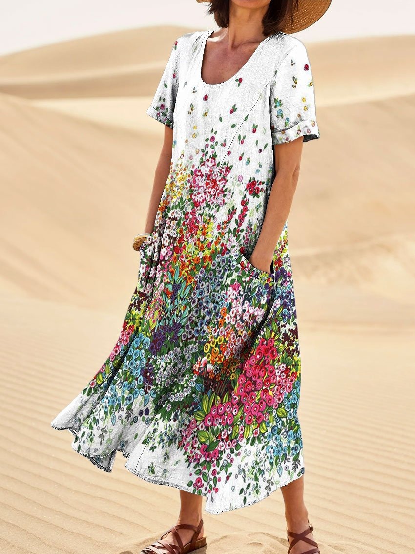 Women's Abstract Pattern Pocket Cotton Dress