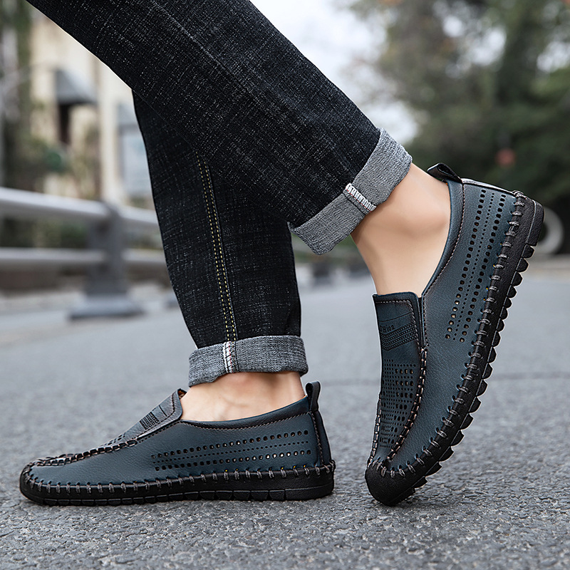 Men's leather comfortable breathable soft sole slip-on loafers