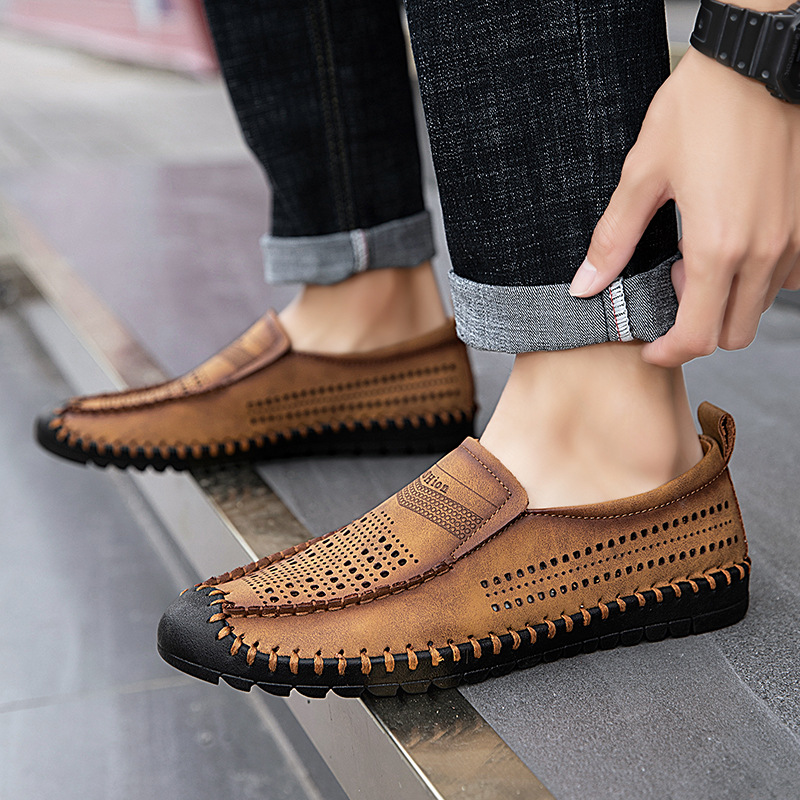 Men's leather comfortable breathable soft sole slip-on loafers