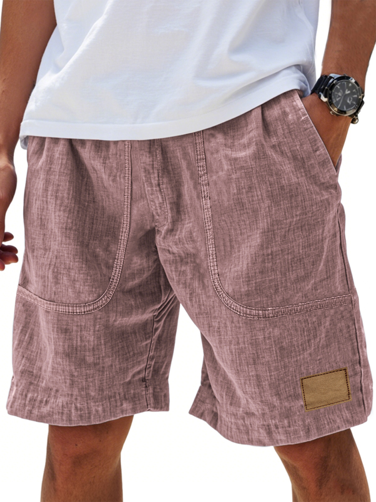 Men's Linen Comfort Embroidered Flat Seam Pockets Breathable Beach Everyday Shorts
