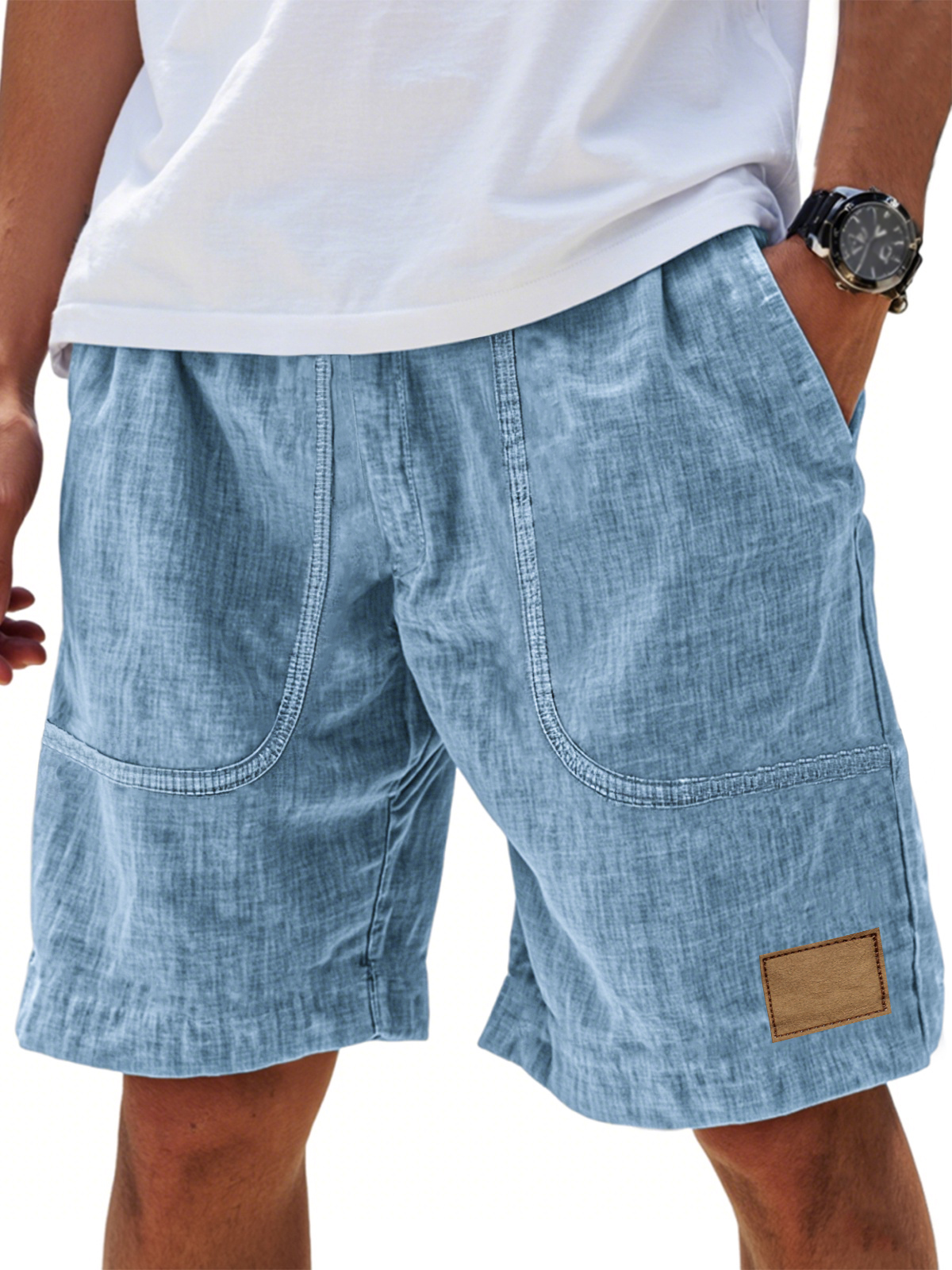 Men's Linen Comfort Embroidered Flat Seam Pockets Breathable Beach Everyday Shorts
