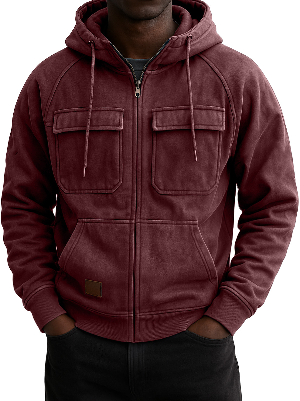 Men's Vintage Workwear Multi-pocket Zip Hooded Sweatshirt Jacket