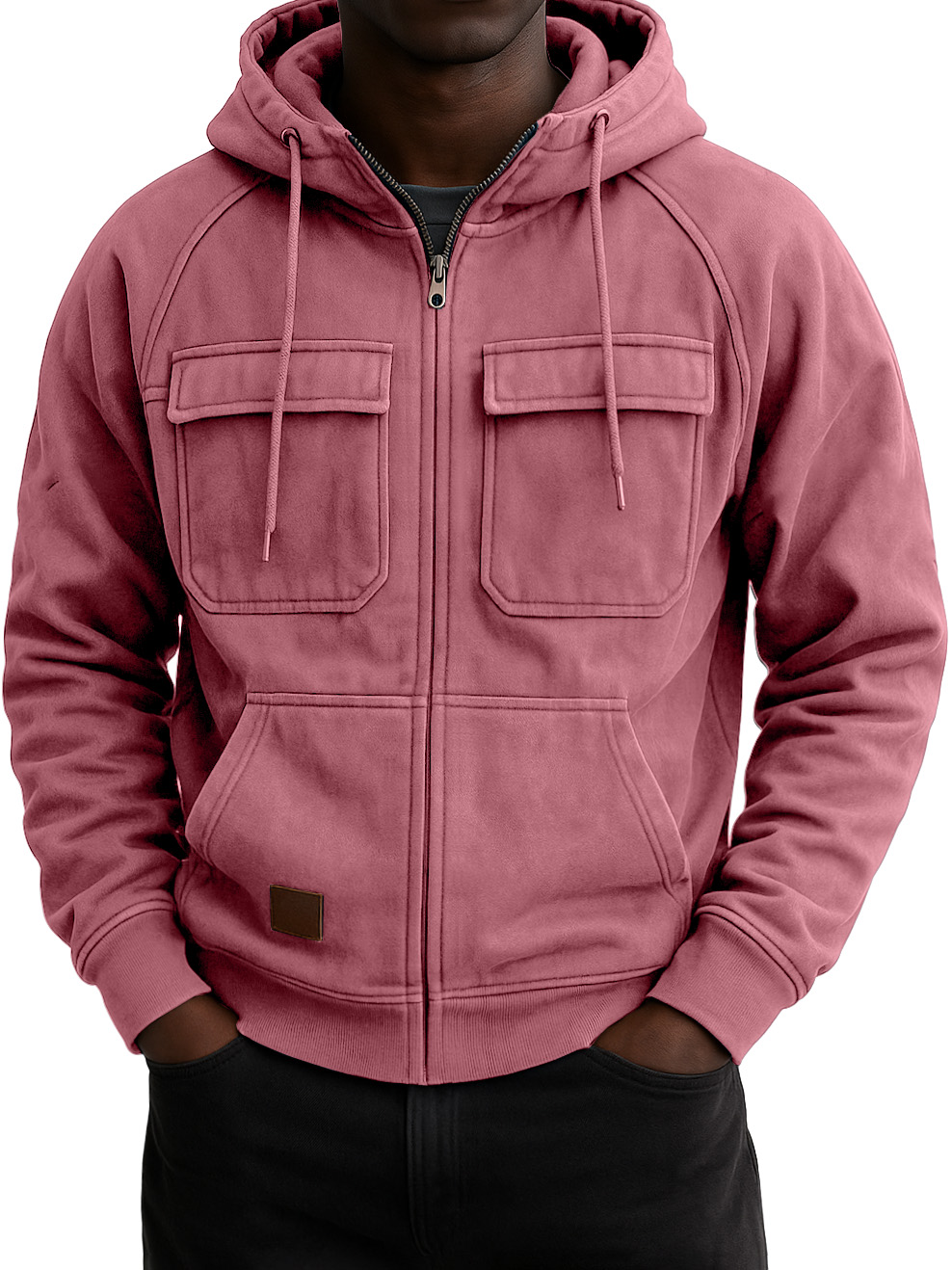 Men's Vintage Workwear Multi-pocket Zip Hooded Sweatshirt Jacket