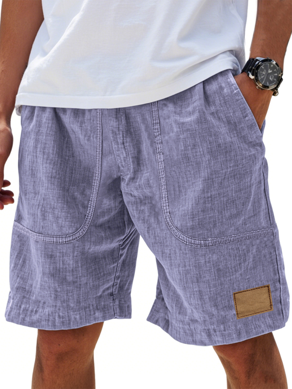 Men's Linen Comfort Embroidered Flat Seam Pockets Breathable Beach Everyday Shorts