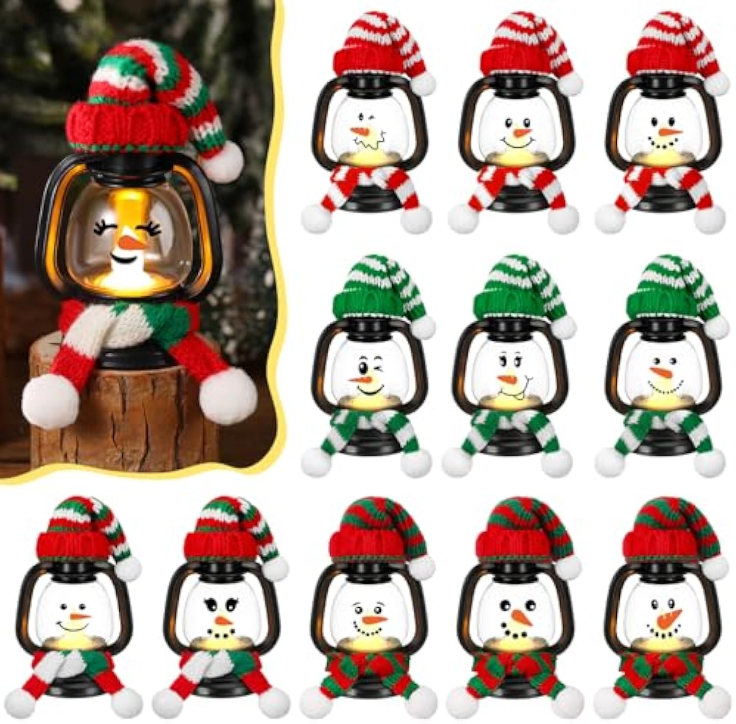 Mini Snowman Lantern with Hats and Scarves
