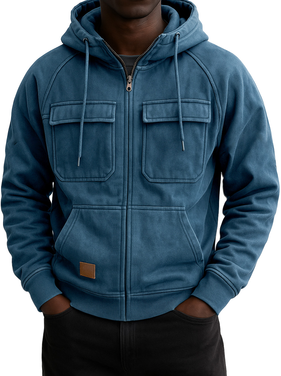 Men's Vintage Workwear Multi-pocket Zip Hooded Sweatshirt Jacket