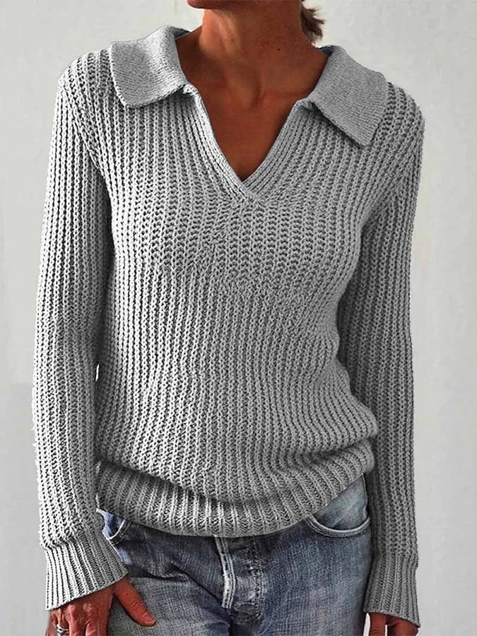 Women'S Autumn And Winter Casual Long-Sleeved Lapel Sweater