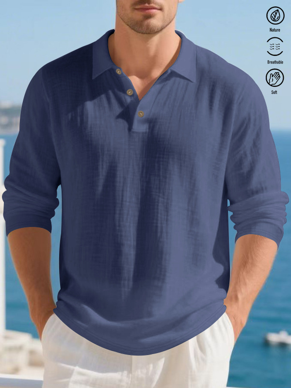 Findbestes® Basic Solid Color Print Men's Cotton Linen Button Long Sleeve Shirt Big & Tall