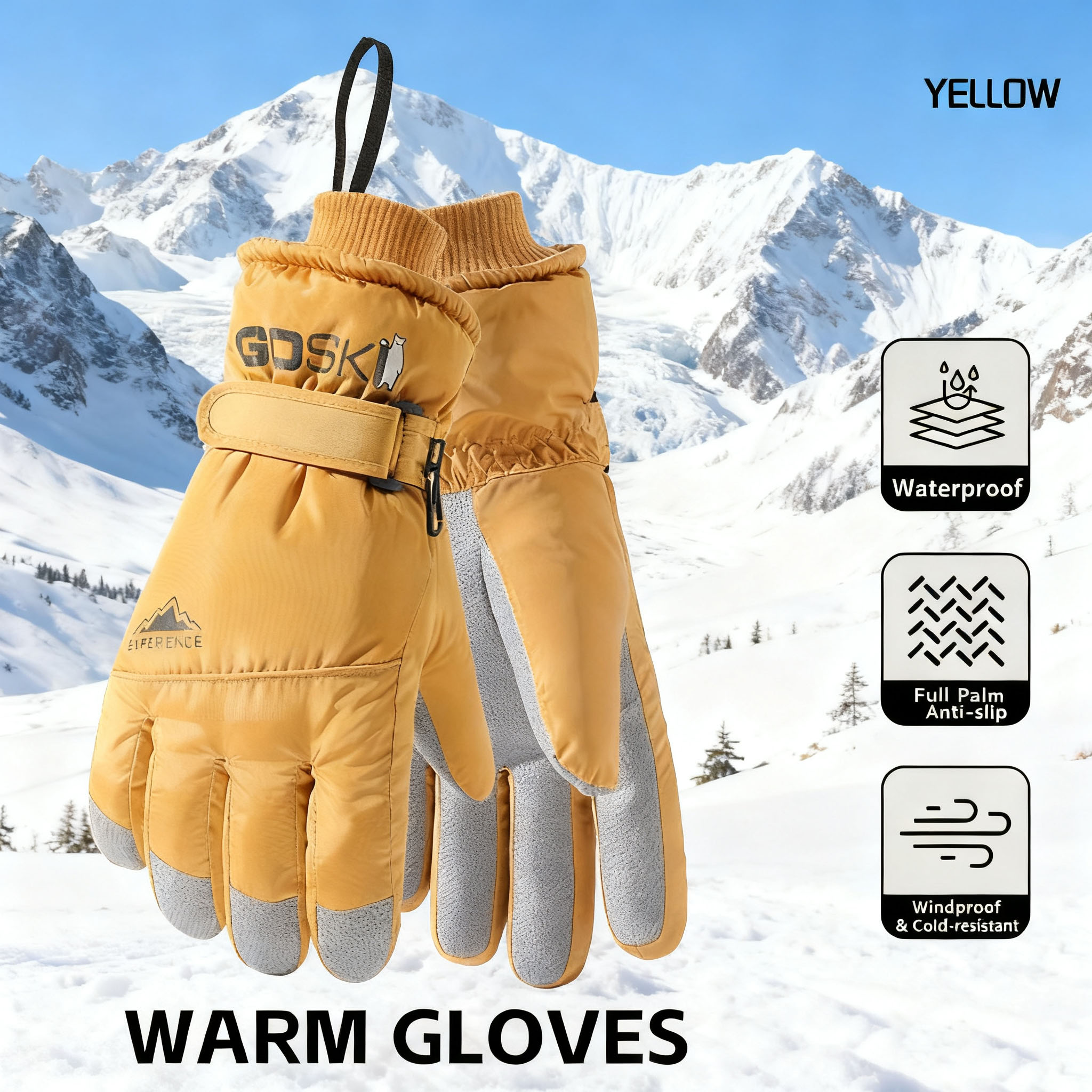 Winter skihandschoenen voor heren, warme sneeuwhandschoenen, dik voor buitensporten, bestand tegen regen en sneeuw, gemakkelijk schoon te maken, hoogwaardige skispullen, pluche, koubestendig