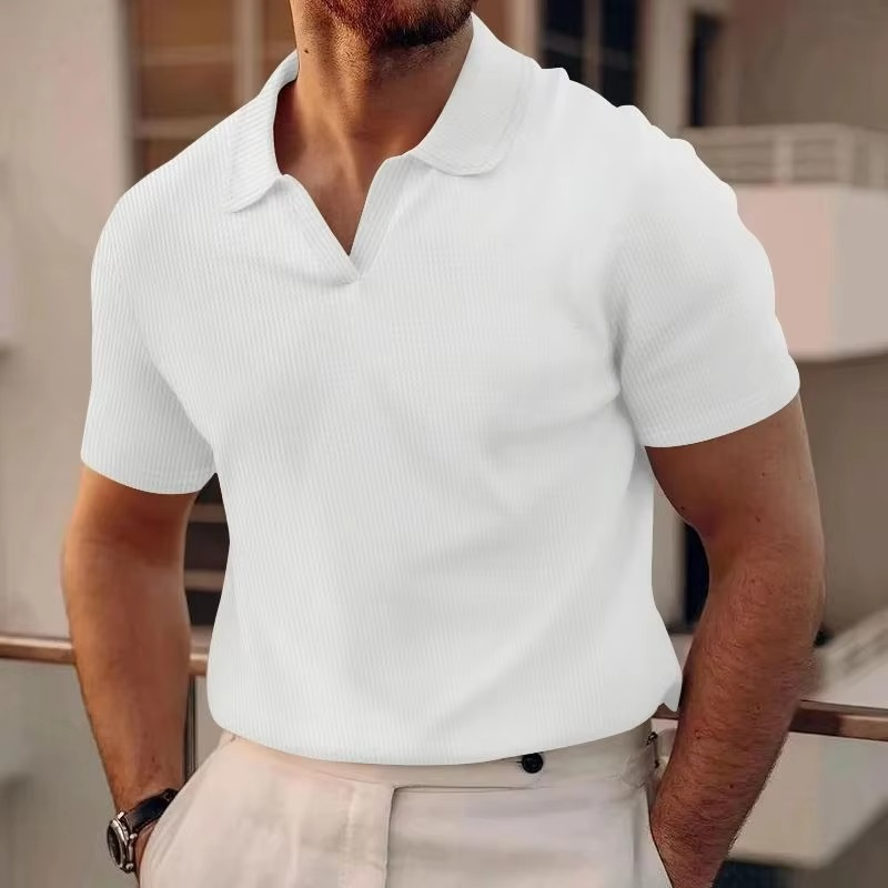 Casual Short Sleeve Polo Shirt for Men - V-Neck Stylish Design, Comfortable Everyday Wear