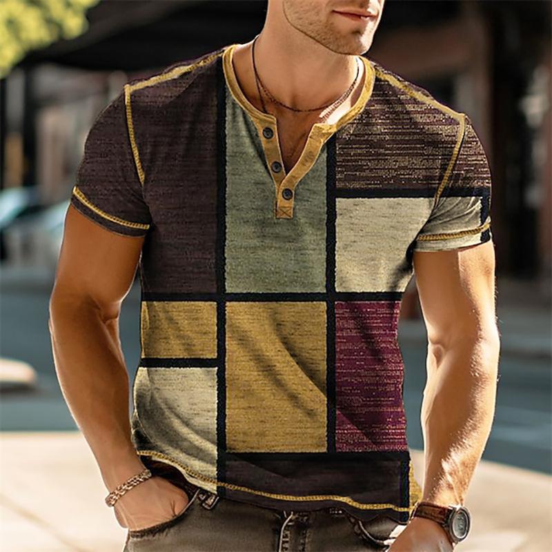 Men's Retro Casual Button Short Sleeve T-Shirt