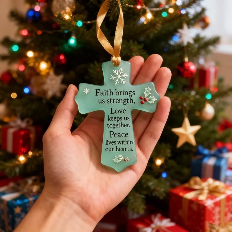 ✝️Inspirational Cross Sea Glass Christmas Ornament