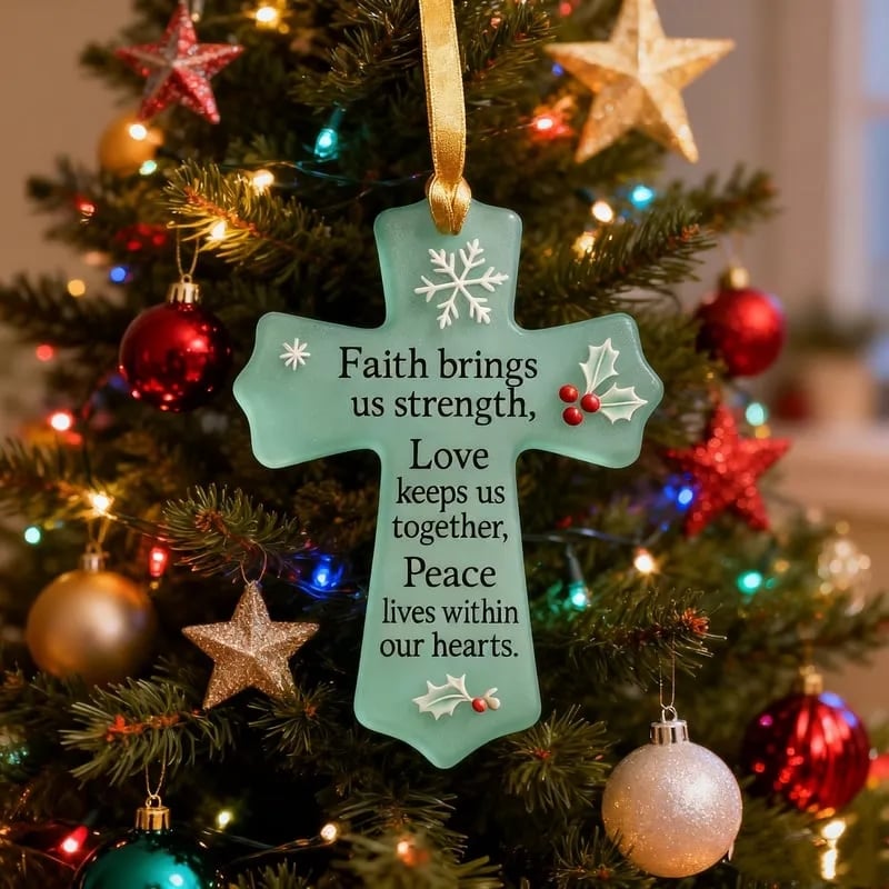 ✝️Inspirational Cross Sea Glass Christmas Ornament