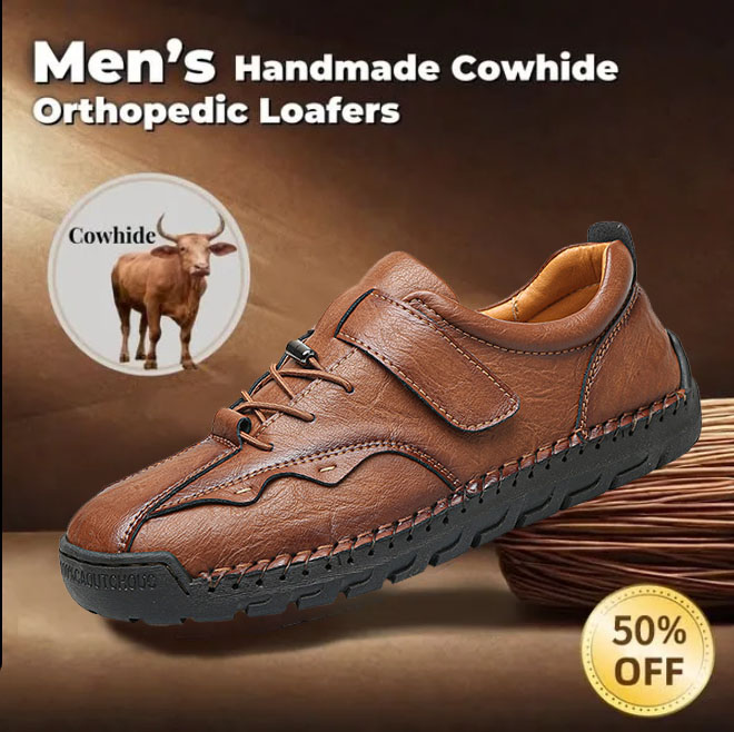 (⏰LAST DAY-70% OFF🛒)Men's Hand-Stitched Outdoor Work Shoes – Premium Cowhide Upper, Breathable, Arch Support, Soft Lining, Anti-Collision Toe, Shock-Absorbing Non-Slip Sole