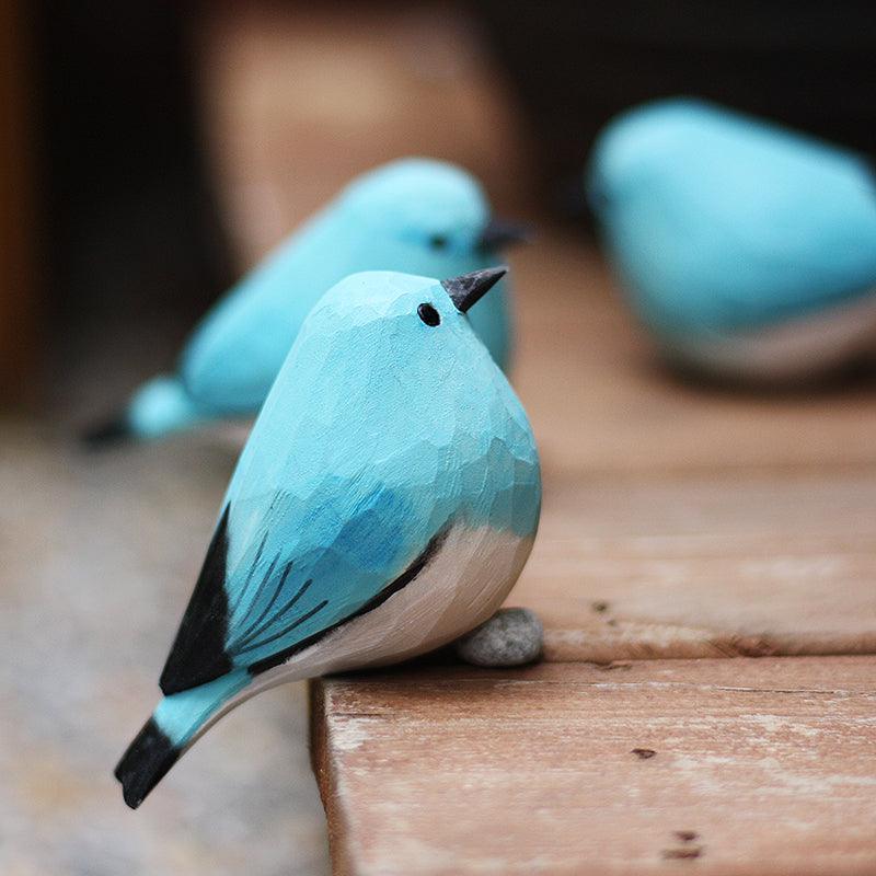 Hand-Carved Mountain Bluebird Figurines - Wooden Bird Decor for Home & Gifts