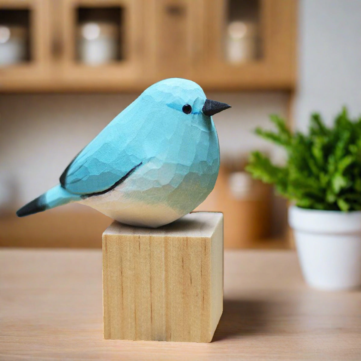 Hand-Carved Mountain Bluebird Figurines - Wooden Bird Decor for Home & Gifts
