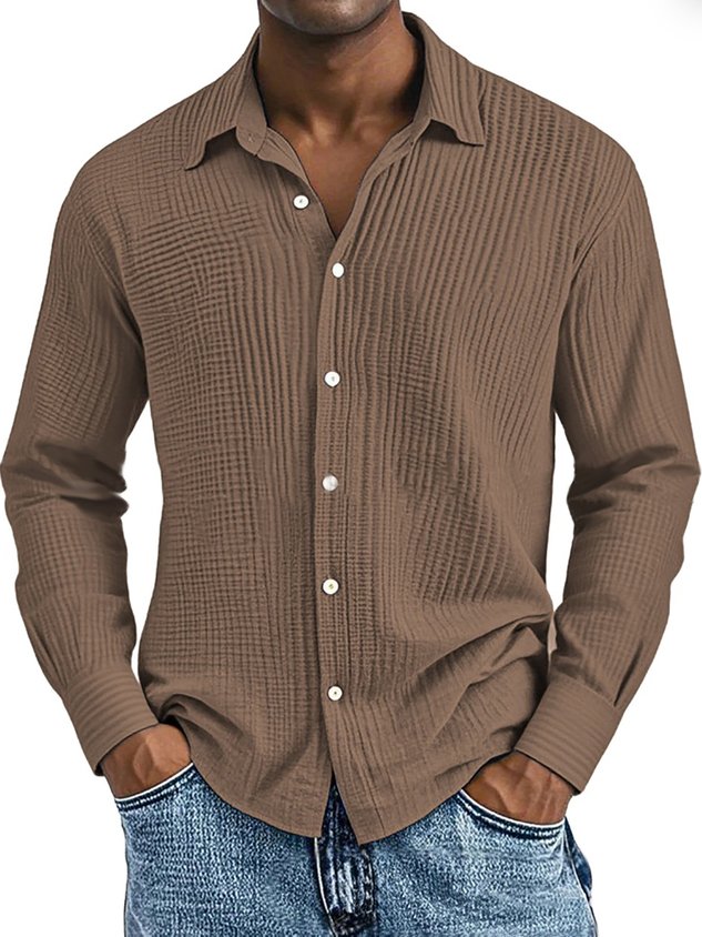 Findbestes® Basic Beach Vacation Casual Fashion Men's Long Sleeved Jacquard Shirt Breathable And Comfortable Hawaiian Camping Long Sleeved Shirt Big Tall