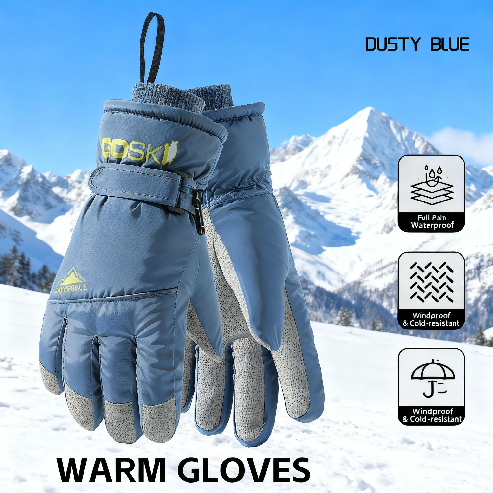 Winter skihandschoenen voor heren, warme sneeuwhandschoenen, dik voor buitensporten, bestand tegen regen en sneeuw, gemakkelijk schoon te maken, hoogwaardige skispullen, pluche, koubestendig