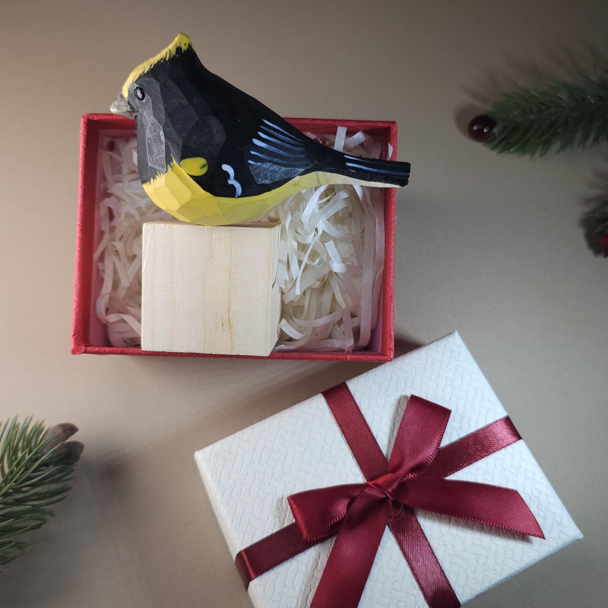 Bird Figurine comes with wooden stand and gift box packaging