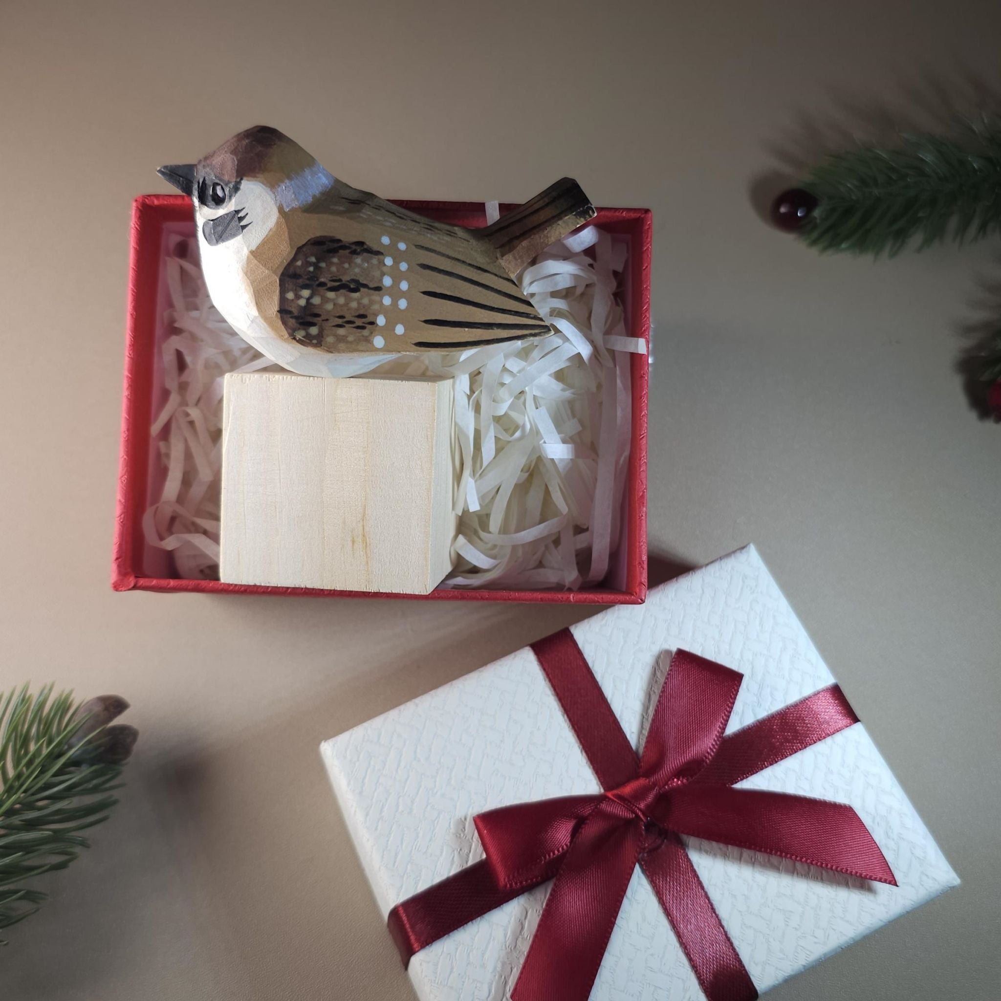 Bird Figurine comes with wooden stand and gift box packaging