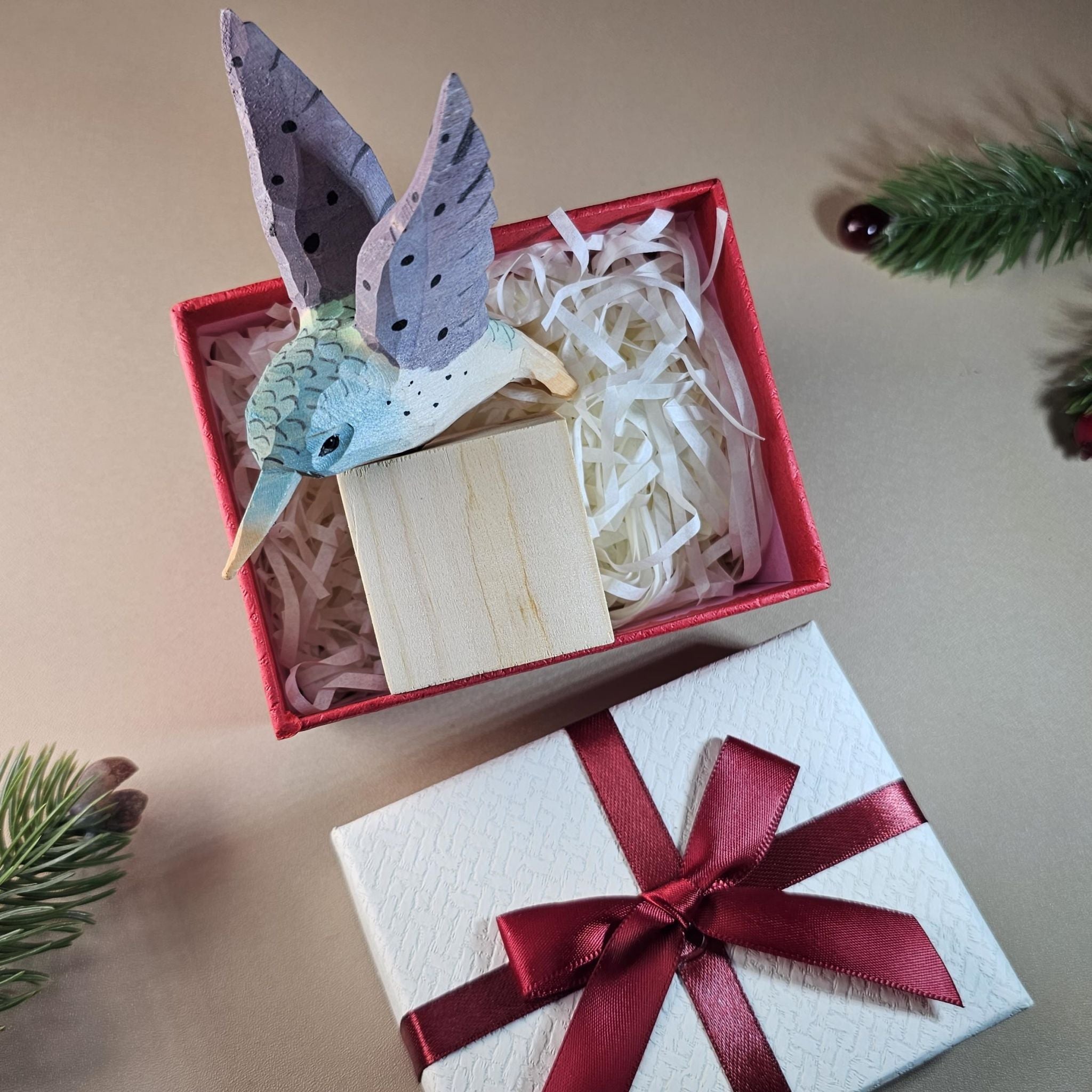 Bird Figurine comes with wooden stand and gift box packaging