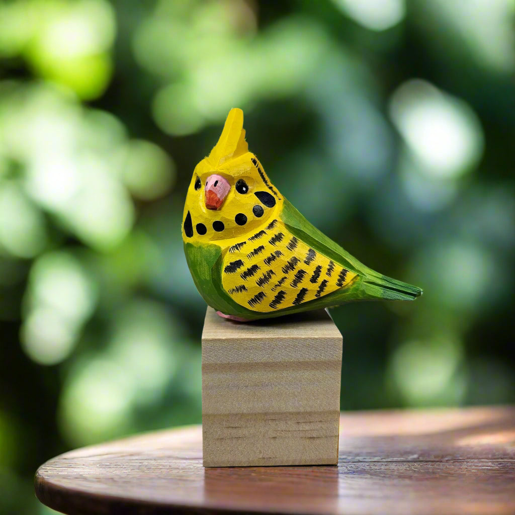 Budgie Hand-Painted Wood Figurine