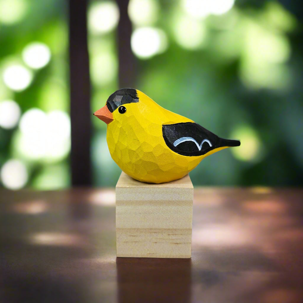 Goldfinch Bird Figurine Hand Carved Painted Wooden