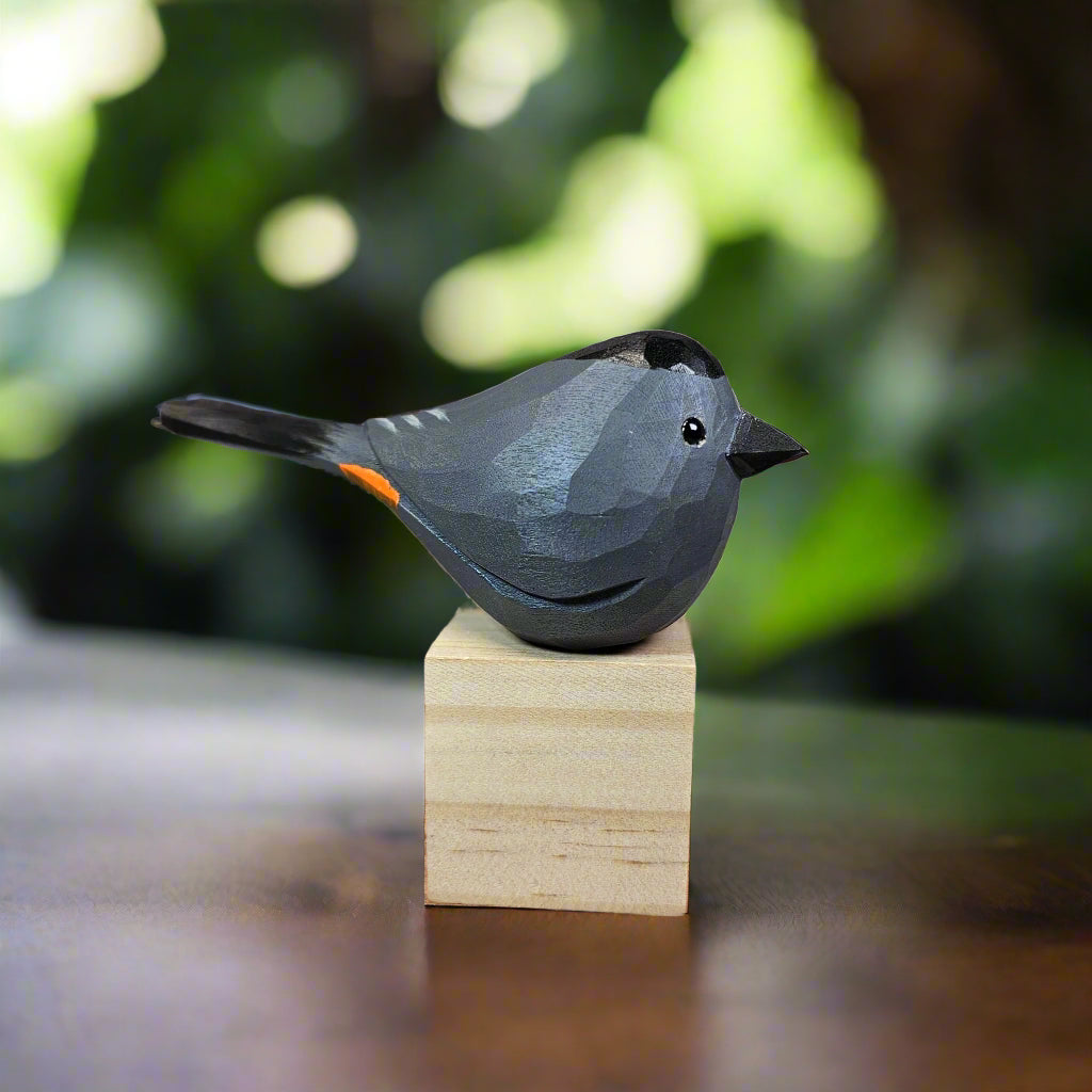 Gray Catbird Hand Carved Painted Wooden Bird Figurine