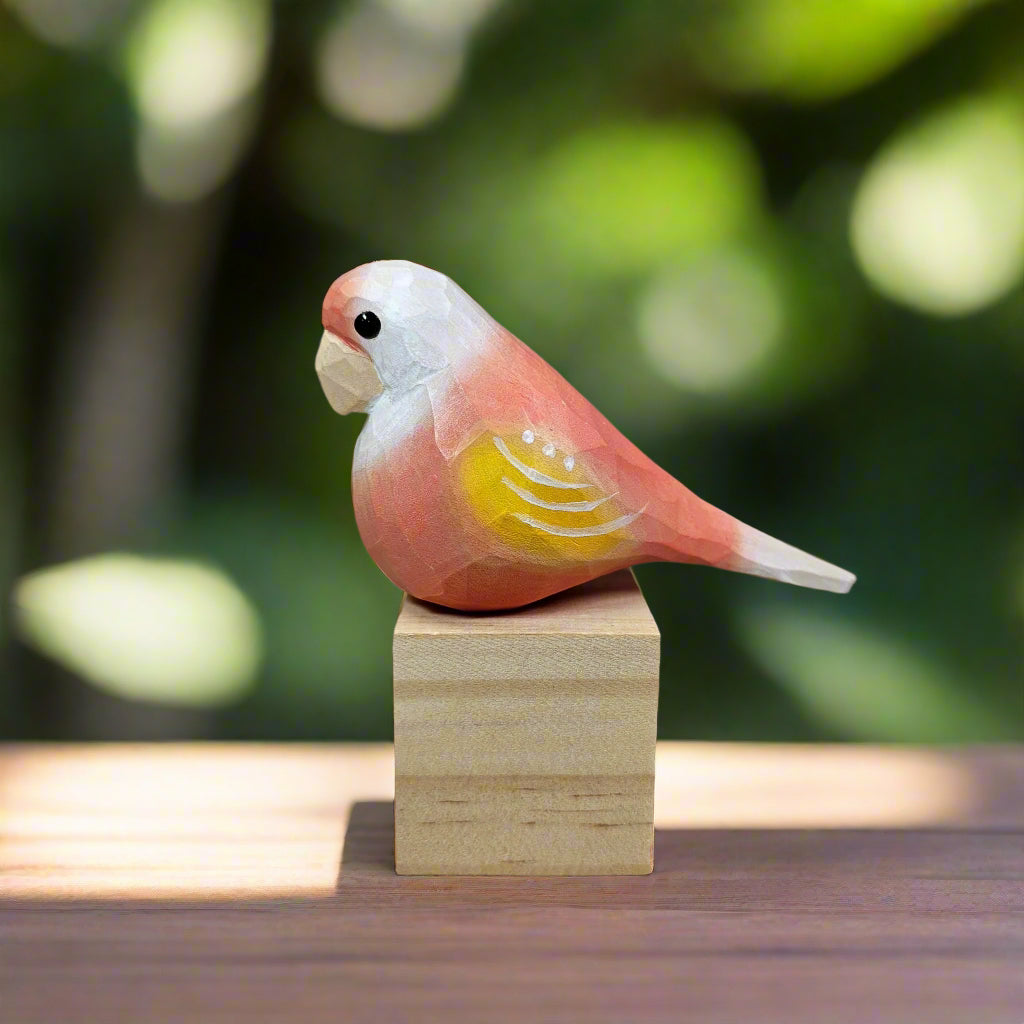 Vibrant Parakeet Figurine - Hand-Painted Wooden Sculpture for Bird Lovers