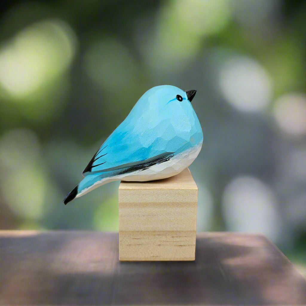 Hand-Carved Mountain Bluebird Figurines - Wooden Bird Decor for Home & Gifts