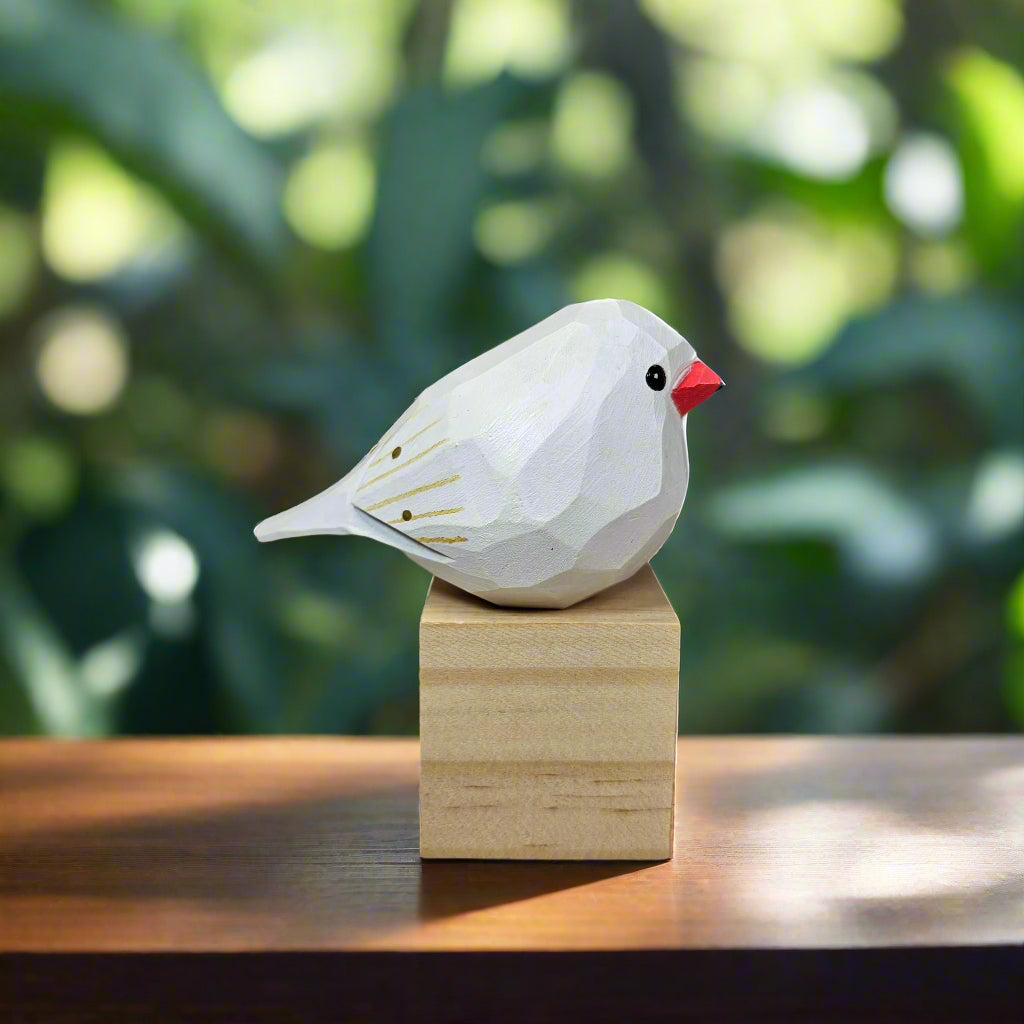 Zebra Finch Figurine Hand Carved Painted Wooden
