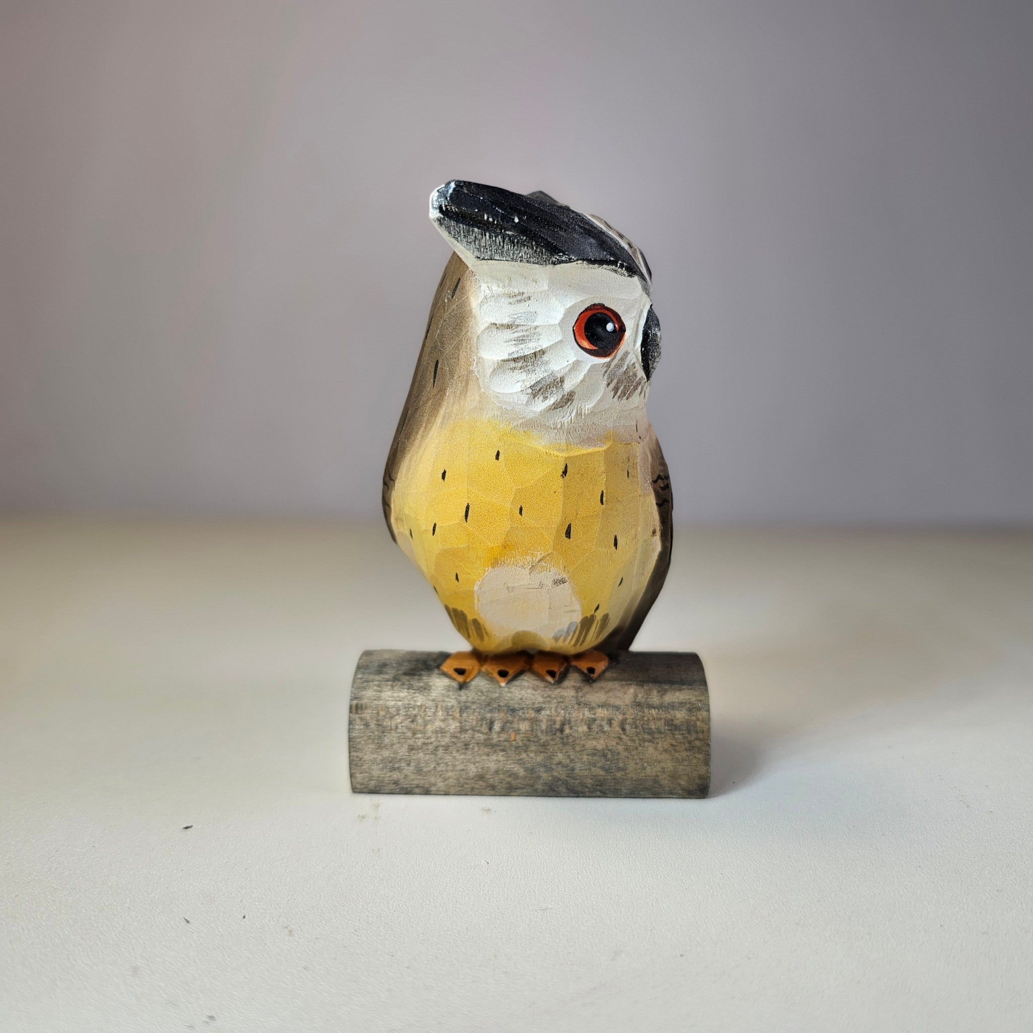 Owl Figurines Hand Carved Painted Wooden