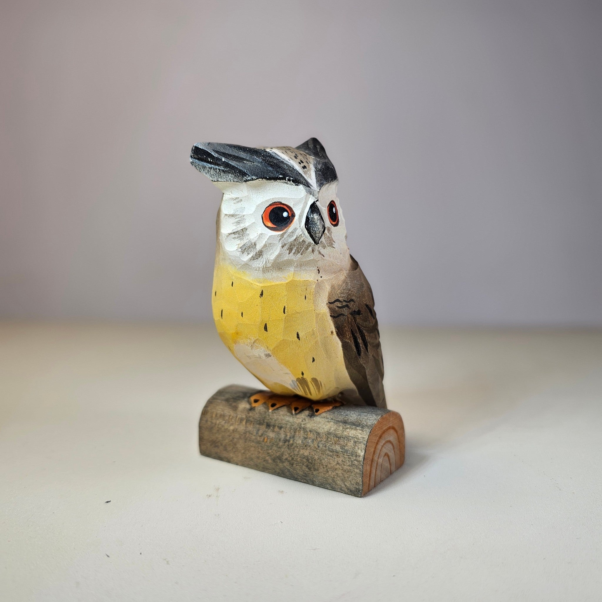Owl Figurines Hand Carved Painted Wooden