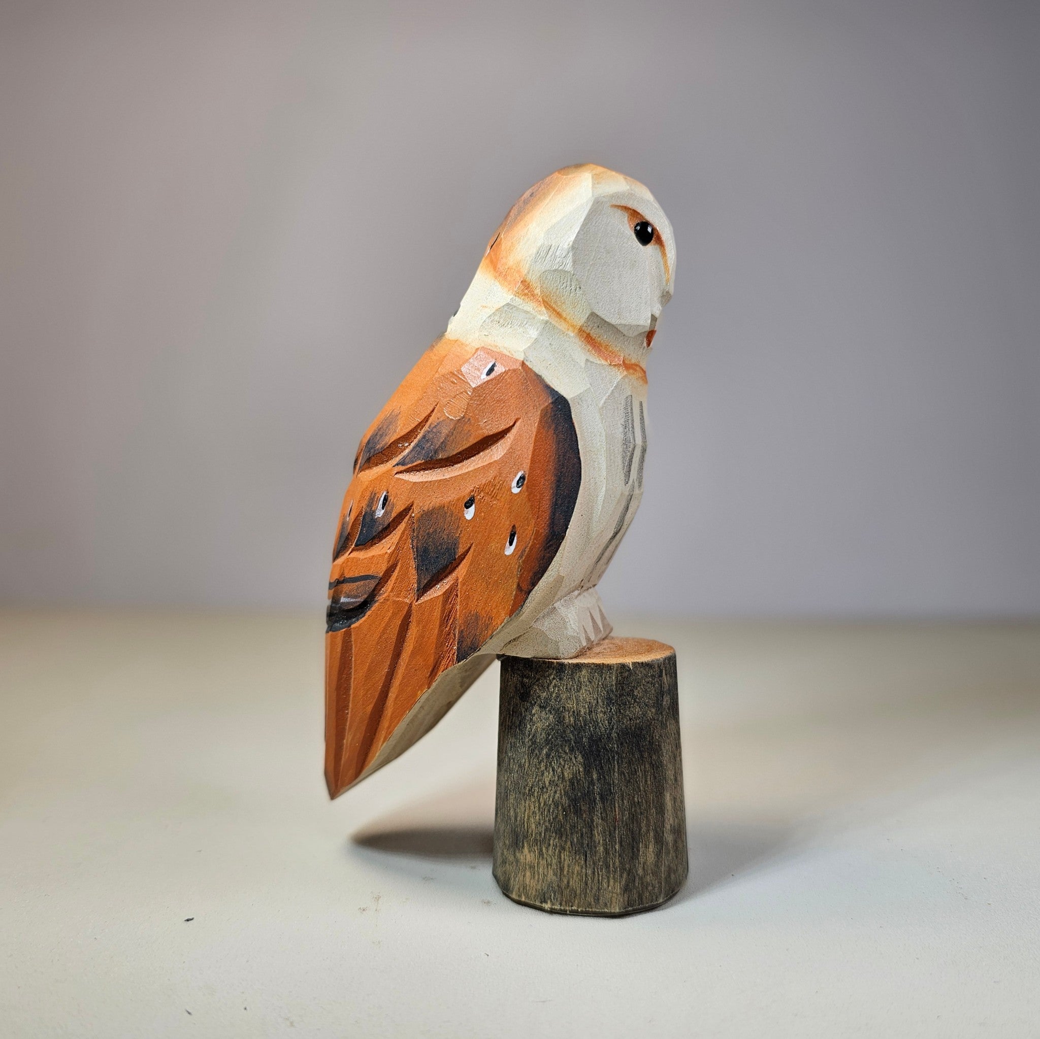 Owl Figurines Hand Carved Painted Wooden