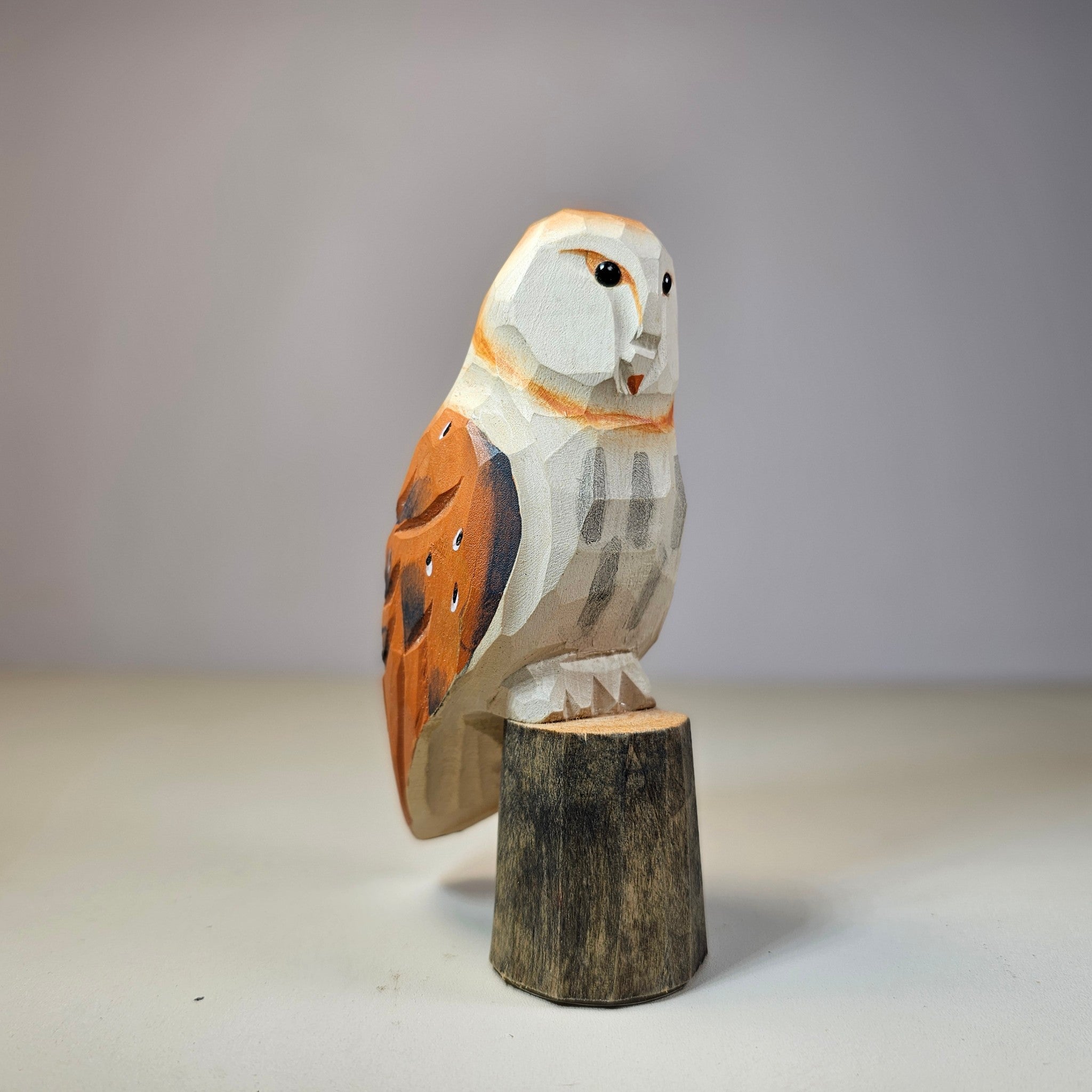 Owl Figurines Hand Carved Painted Wooden