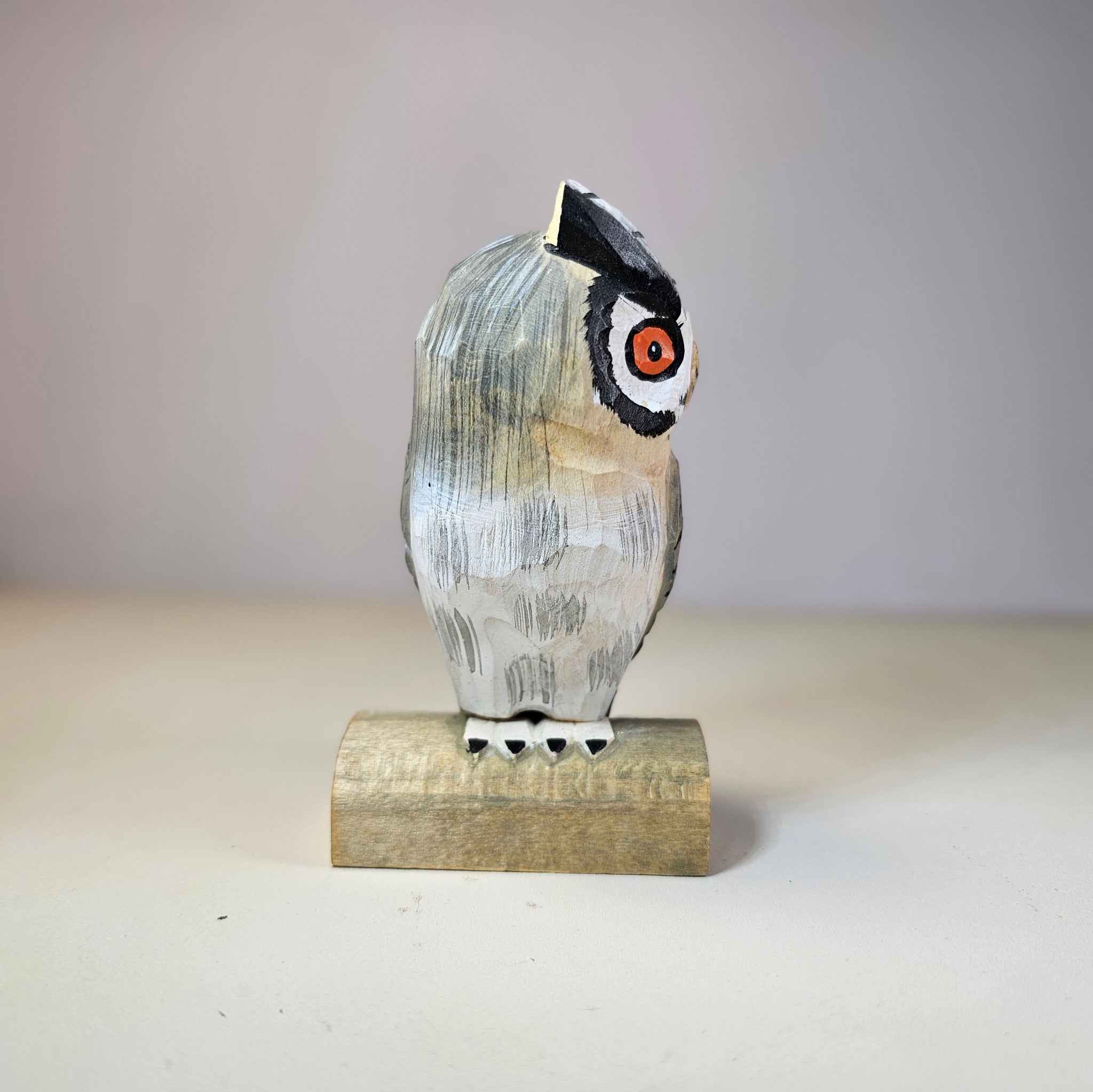 Owl Figurines Hand Carved Painted Wooden