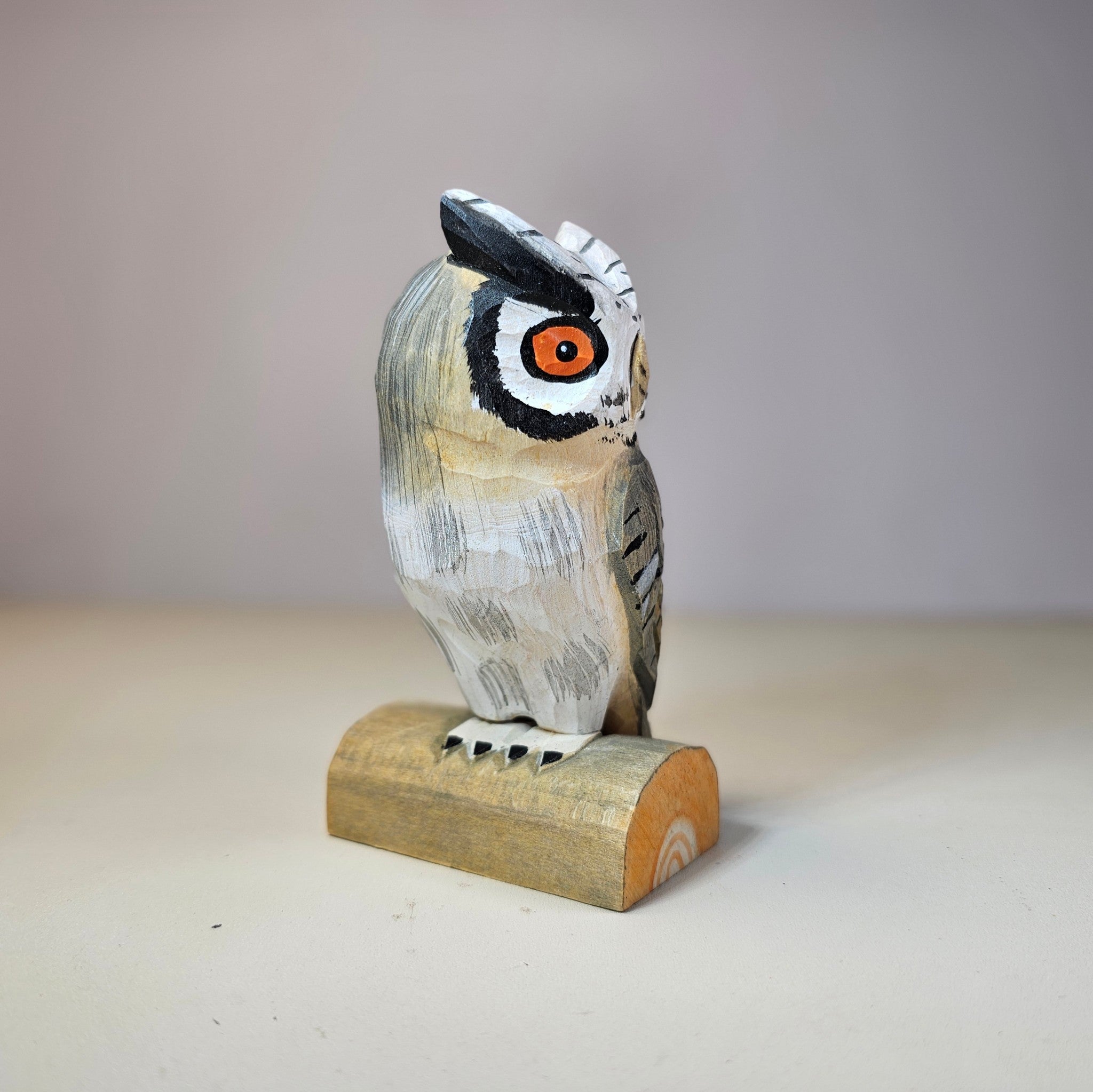 Owl Figurines Hand Carved Painted Wooden