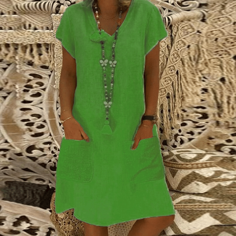 🔥SUMMER HOT SALE - 48% OFF🔥V-neck Pocket Loose Midi Dress 9 colours 8 sizes (🔥Buy 2 Free Shipping🔥)