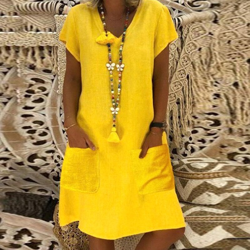 🔥SUMMER HOT SALE - 48% OFF🔥V-neck Pocket Loose Midi Dress 9 colours 8 sizes (🔥Buy 2 Free Shipping🔥)
