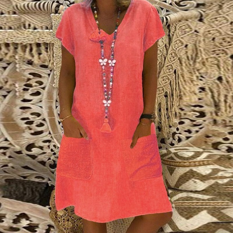 🔥SUMMER HOT SALE - 48% OFF🔥V-neck Pocket Loose Midi Dress 9 colours 8 sizes (🔥Buy 2 Free Shipping🔥)