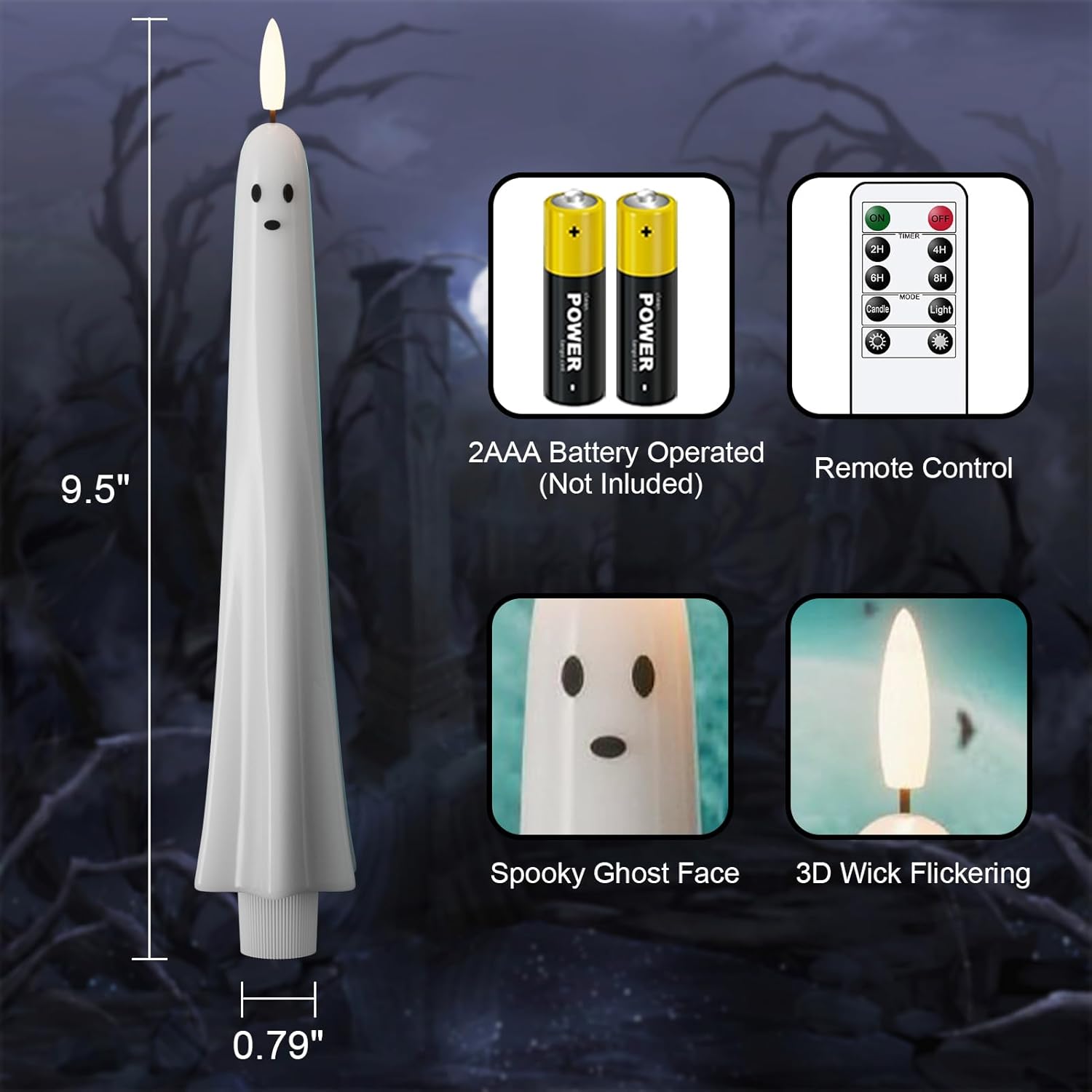 🏆50K+ SOLD! Almost Gone 👻Ghost Flameless Taper Candles with Remote and Timer