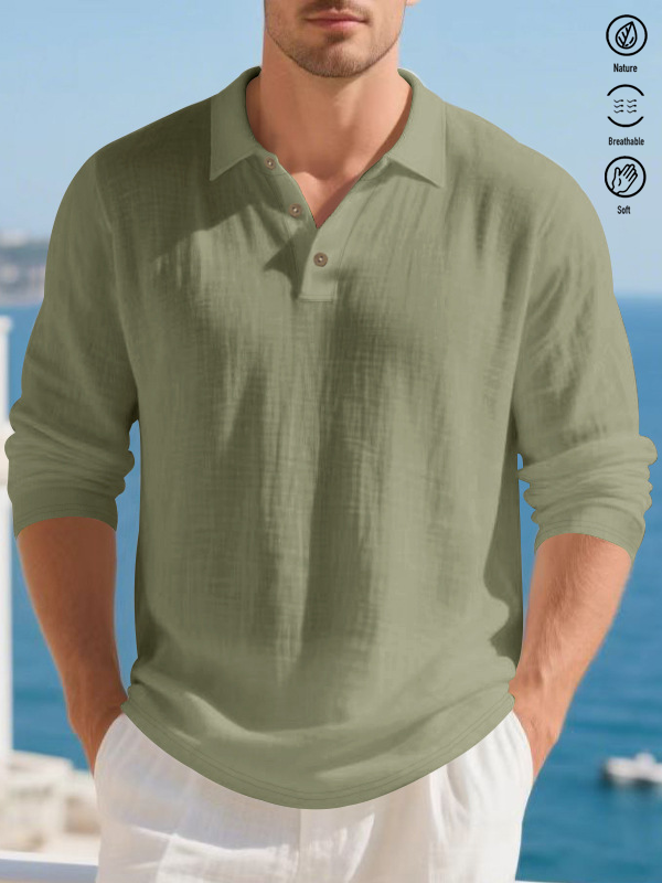 Findbestes® Basic Solid Color Print Men's Cotton Linen Button Long Sleeve Shirt Big & Tall