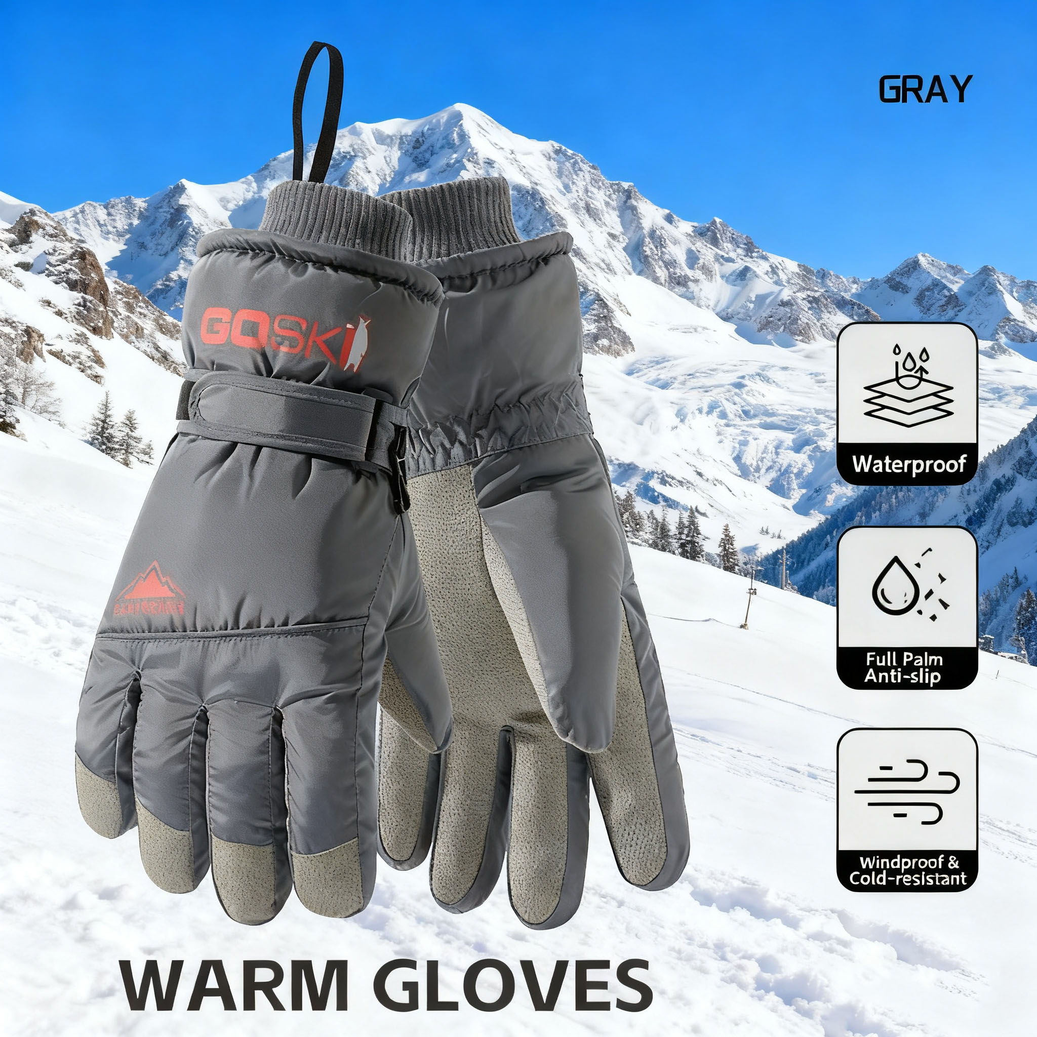 Winter skihandschoenen voor heren, warme sneeuwhandschoenen, dik voor buitensporten, bestand tegen regen en sneeuw, gemakkelijk schoon te maken, hoogwaardige skispullen, pluche, koubestendig