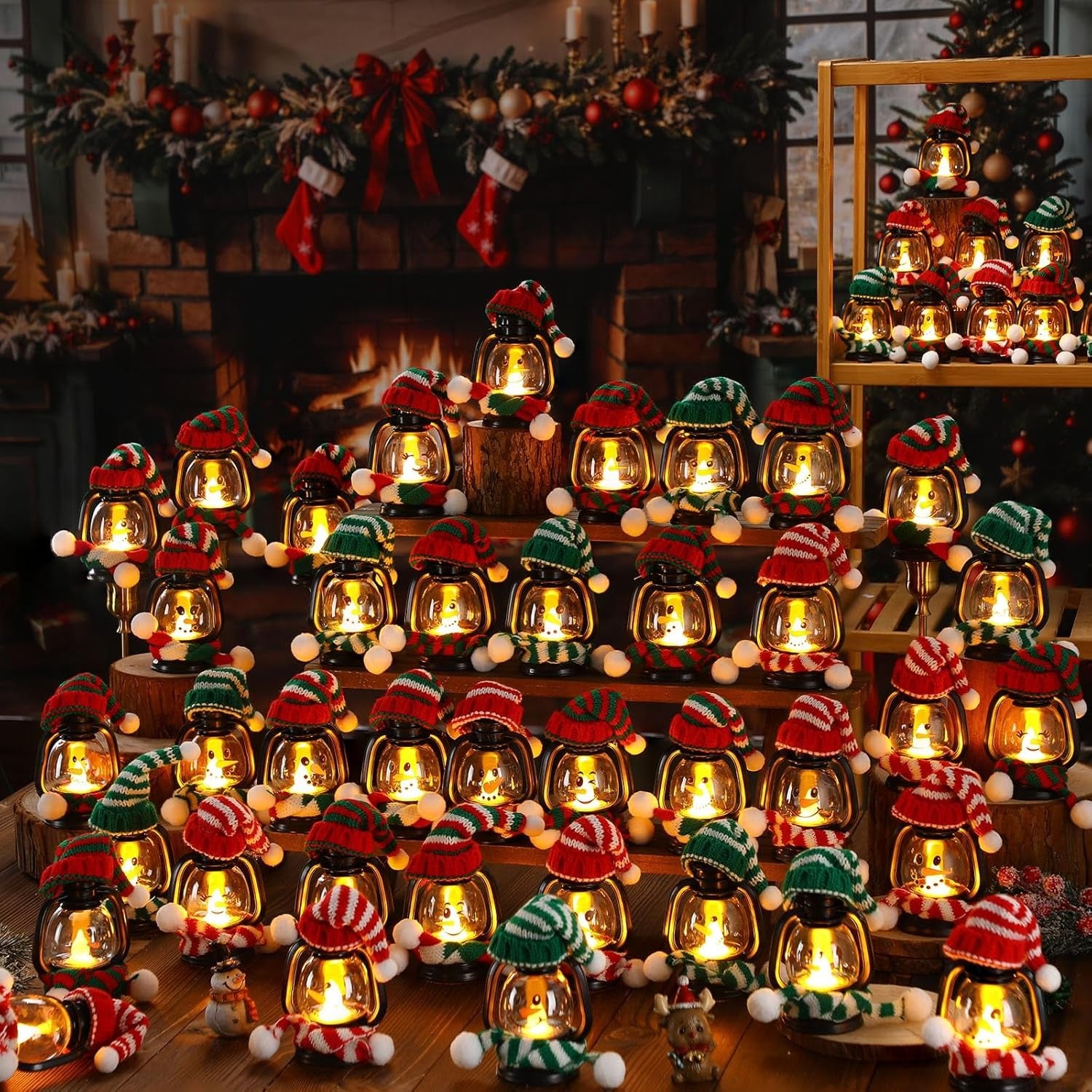 Mini Snowman Lantern with Hats and Scarves